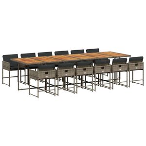 vidaXL Set da Pranzo da Giardino 13pz con Cuscini Grigio in Polyrattan