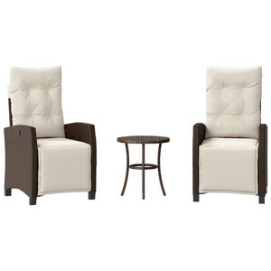 vidaXL Set Bistr&ograve; 3 pz con Cuscini Marrone in Polyrattan