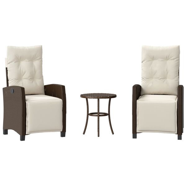 vidaXL Set Bistr&ograve; 3 pz con Cuscini Marrone in Polyrattan