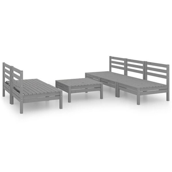 vidaXL Set Divani da Giardino 6 pz Grigio in Legno Massello di Pino