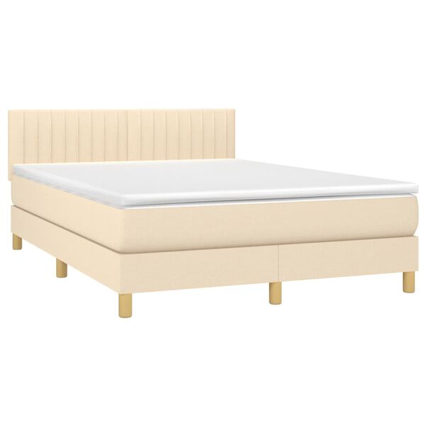 vidaXL Letto a Molle con Materasso e LED Crema 140x190 cm in Tessuto