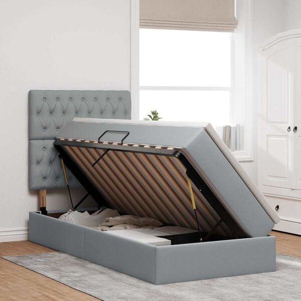 vidaXL Letto con contenitore e LED con led Grigio chiaro 90 x 190 cm