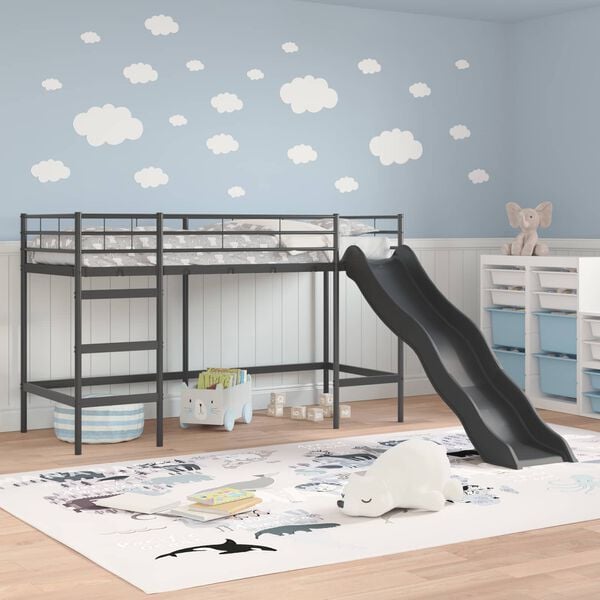 vidaXL Letto loft per bambini con scivolo Nero e antracite