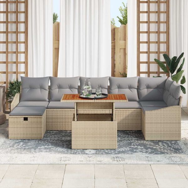 vidaXL Set Divano da Giardino 8 pcs Beige polyrattan