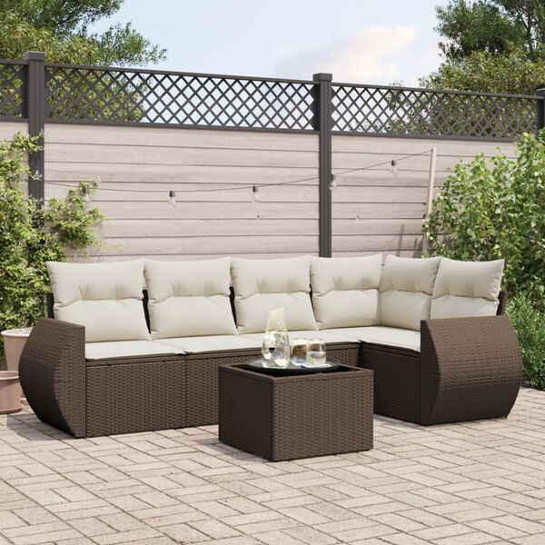 vidaXL Set Divano da Giardino 6 pz con Cuscini Marrone in Polyrattan