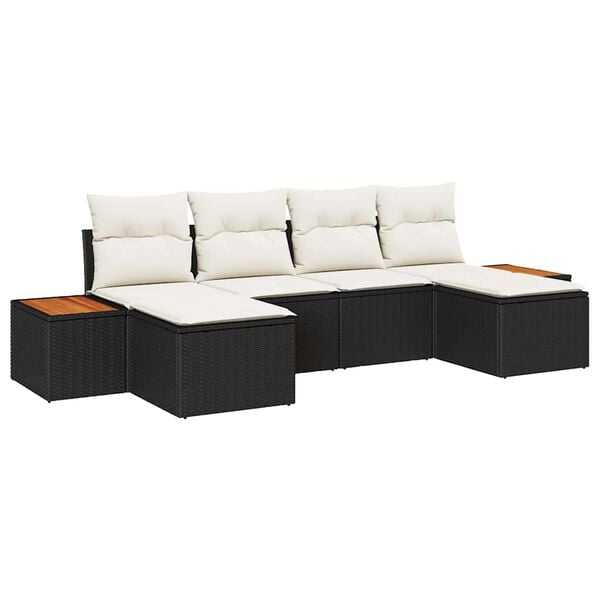 vidaXL Set Divano da Giardino con cuscino 6 pcs Nero polyrattan