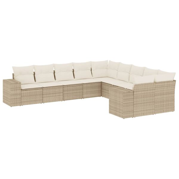 vidaXL Set Divano da Giardino 10 pz con Cuscini Beige in Polyrattan