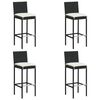 vidaXL Sgabelli da Bar con Cuscini 4 pz Neri in Polyrattan