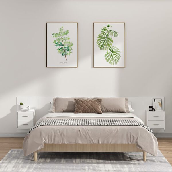 vidaXL Testiera per Letto con Comodini in Legno Multistrato Bianco