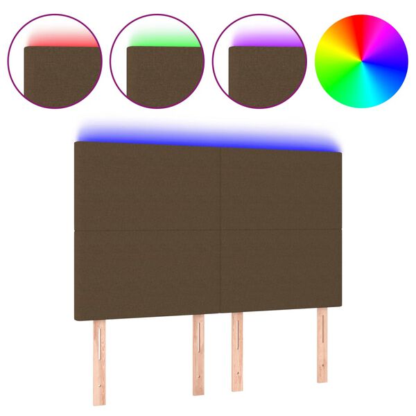 vidaXL Testiera a LED Marrone Scuro 144x5x118/128 cm in Tessuto