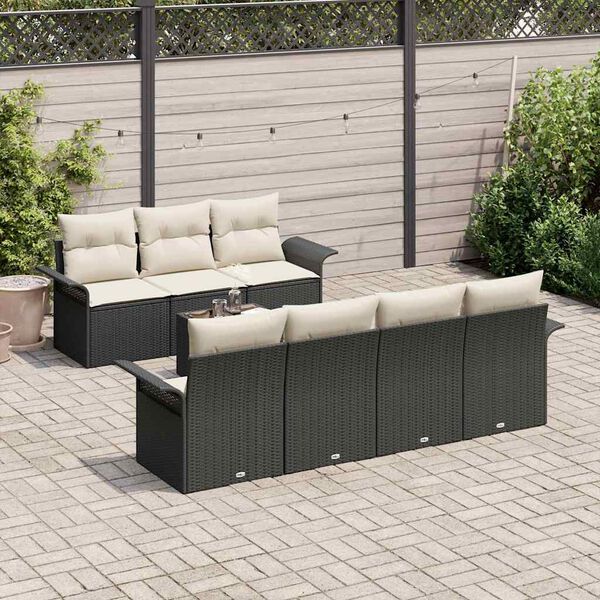 vidaXL Set Divano da Giardino 8 pcs Nero e Crema polyrattan