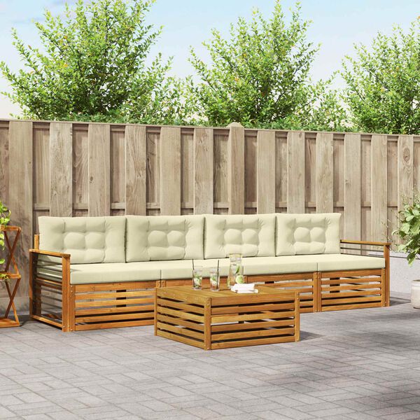 vidaXL Set di divani da esterno con cuscino 5 pcs Naturale e Crema