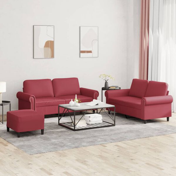 vidaXL Set di Divani 3 pz con Cuscini Rosso Vino in Similpelle