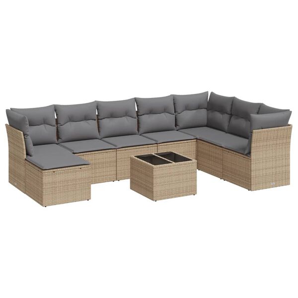 vidaXL Set Divano da Giardino 9 pz con Cuscini Beige in Polyrattan