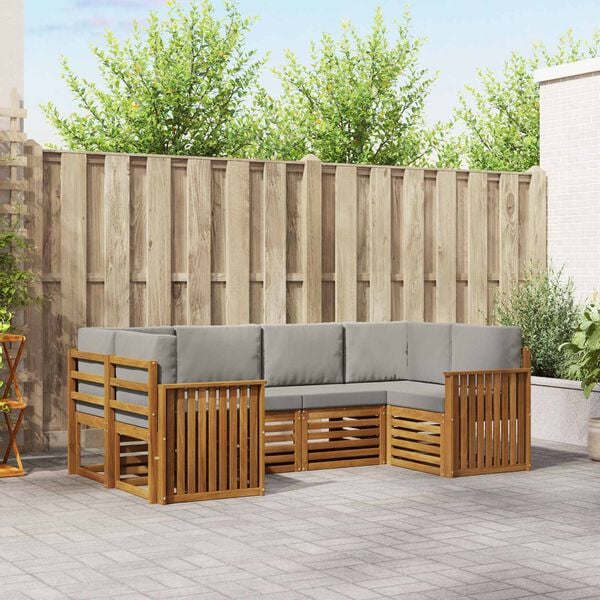 vidaXL Set divani con cuscino 6 pcs Grigio Naturale e Chiaro