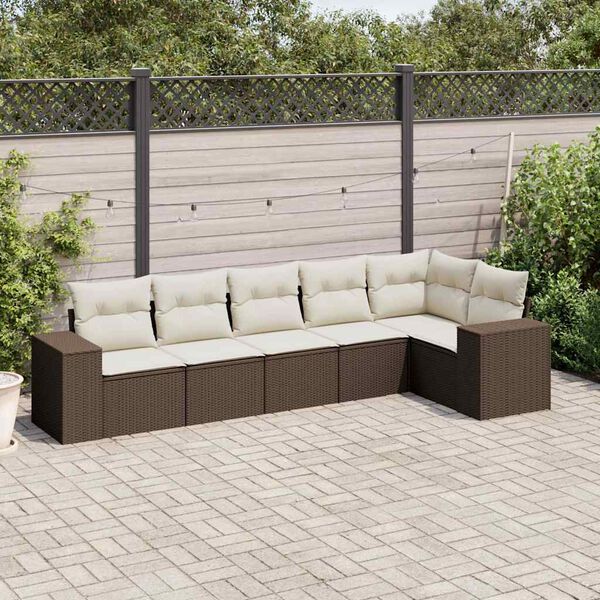 vidaXL Set Divano da Giardino 6 pz con Cuscini Marrone in Polyrattan