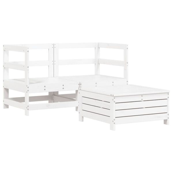 vidaXL Set Divani da Giardino 3 pz Bianco in Legno Massello di Pino