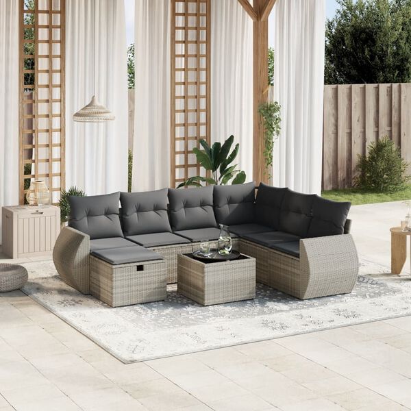 vidaXL Set Divano da Giardino 8pz con Cuscini Grigio Chiaro Polyrattan
