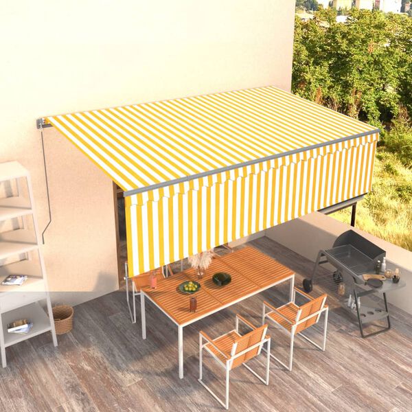 vidaXL Tenda Sole Retrattile Manuale con Parasole 5x3m Gialla Bianca
