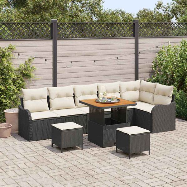 vidaXL Set Divano da Giardino 9 pcs Nero polyrattan
