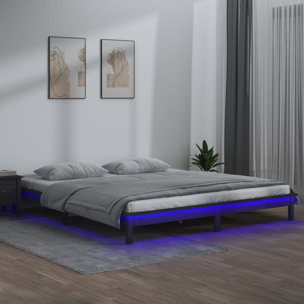 vidaXL Giroletto con LED Grigio 140x190 cm in Legno Massello