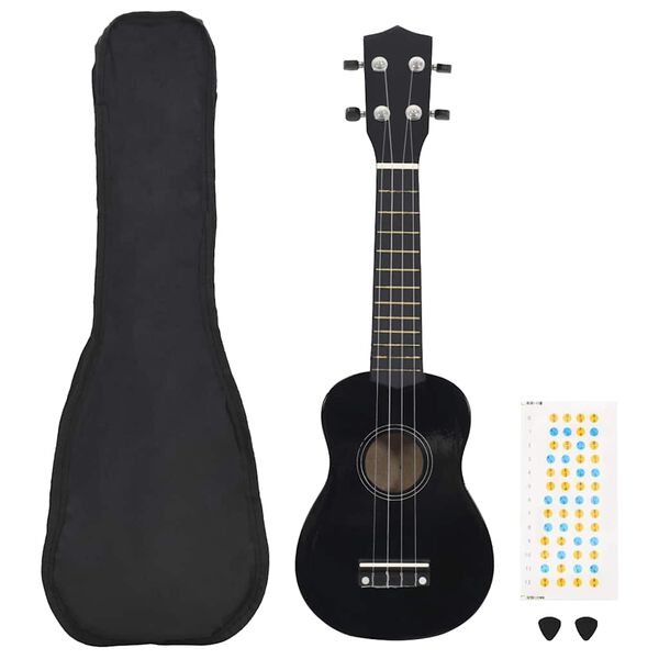 vidaXL Set Ukulele Soprano con Borsa per Bambini Nera 23"