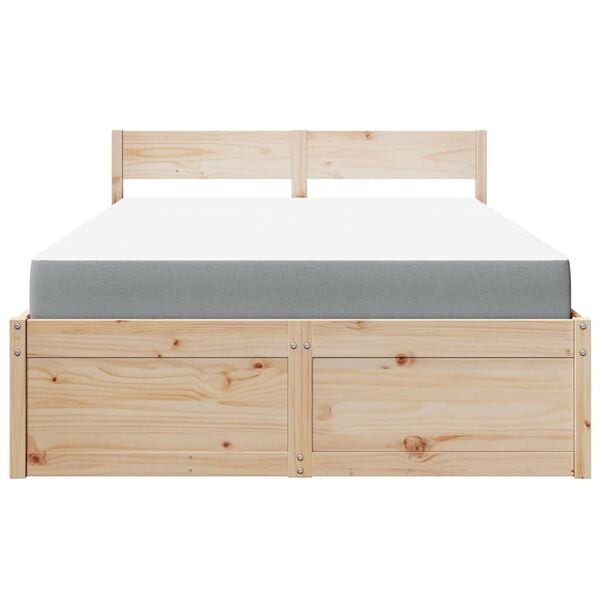 vidaXL Letto con Cassetti e Materasso 140x190 cm Legno Massello Pino