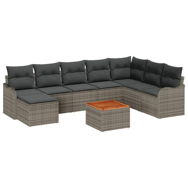 vidaXL Set Divano da Giardino 9 pcs Grigio polyrattan