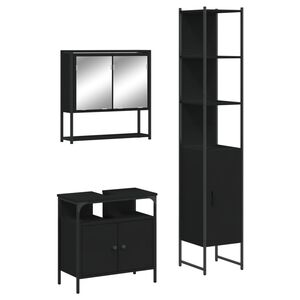 vidaXL Set Mobili da Bagno 3 pz Nero in Legno Multistrato