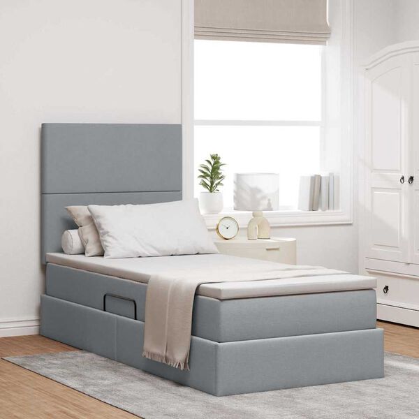 vidaXL Letto con contenitore e materasso Grigio chiaro 90 x 200 cm