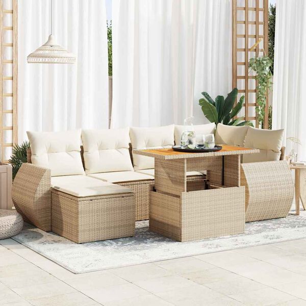 vidaXL Set Divani da Giardino 7 pz con Cuscini Beige in Polyrattan
