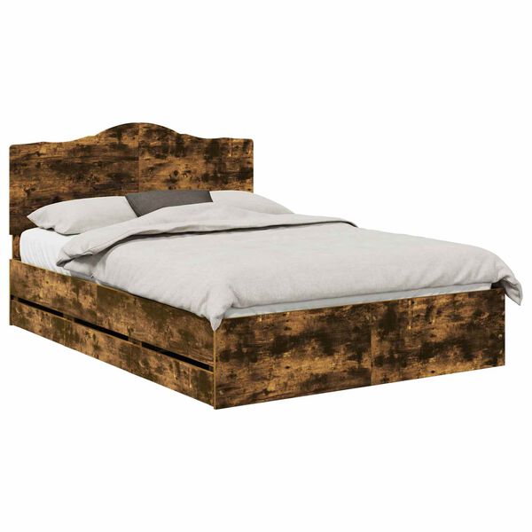 vidaXL Struttura del letto con cassetto Rovere fum&eacute; 160 x 200 cm