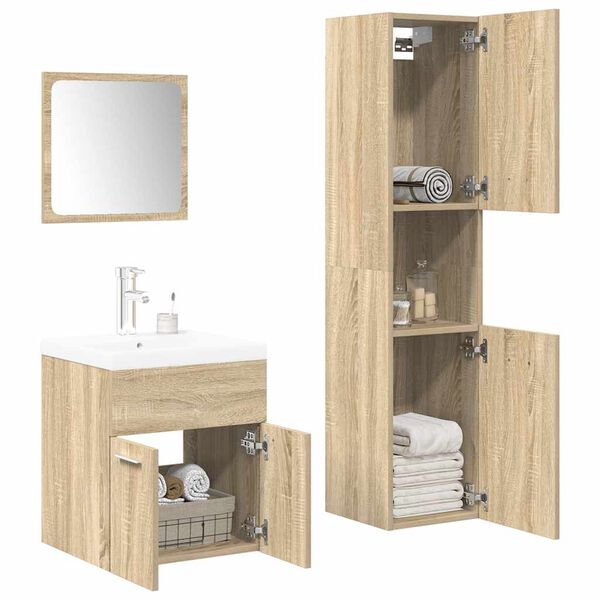 vidaXL Set Mobili da Bagno 4 pz Rovere Sonoma in Legno Multistrato