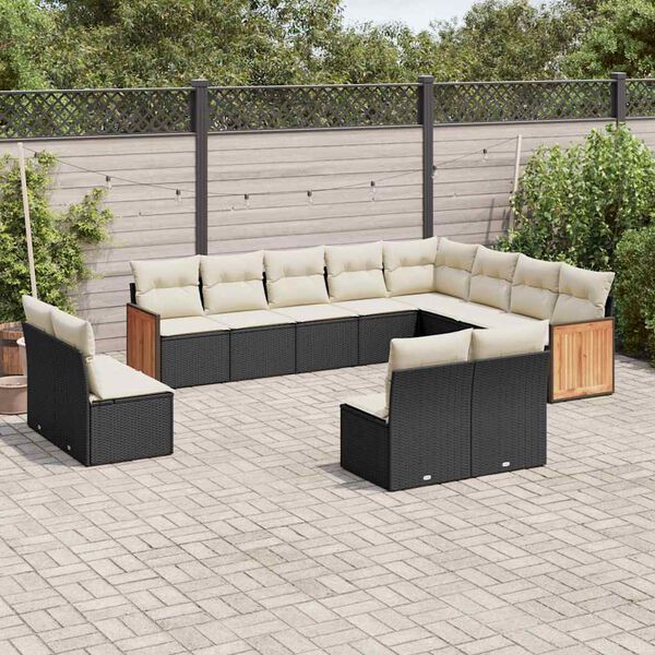 vidaXL Set Divani da Giardino 12 pz con Cuscini Nero in Polyrattan