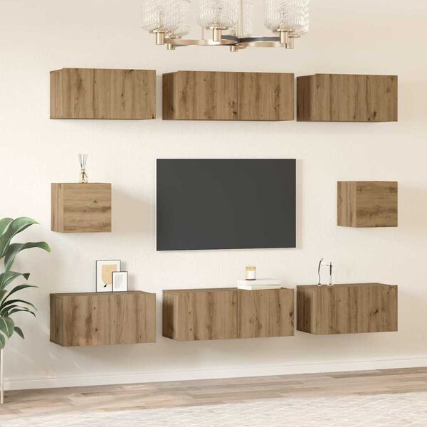 vidaXL Set mobile TV 8 pcs Rovere artigianale Legno multistrato
