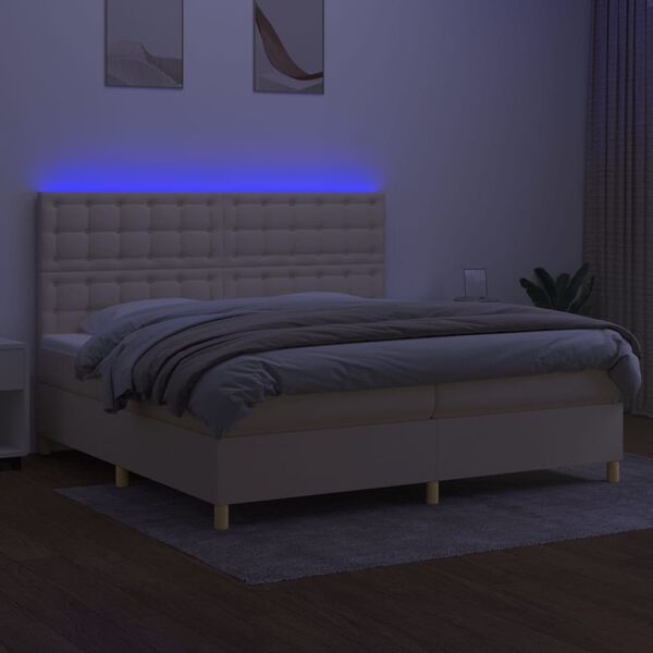 vidaXL Letto a Molle Materasso e LED bianco 200x200cm in Tessuto