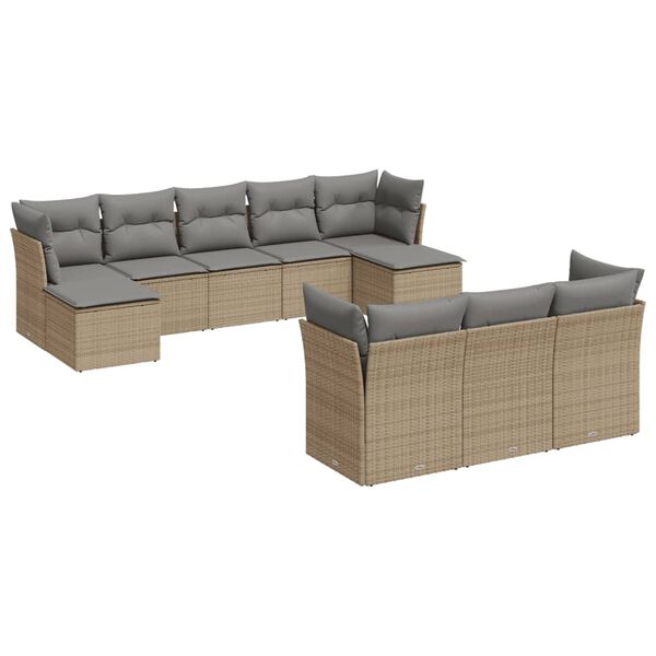 vidaXL Set Divano da Giardino 10 pz con Cuscini Beige in Polyrattan