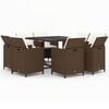 vidaXL Set Divani da Giardino 9 pz con Cuscini in Polyrattan Marrone