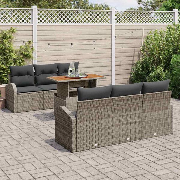 vidaXL Set Divano da Giardino 7 pcs Grigio Poly Rattan