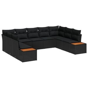 vidaXL Set Divano da Giardino 9 pz Nero Poly Rattan