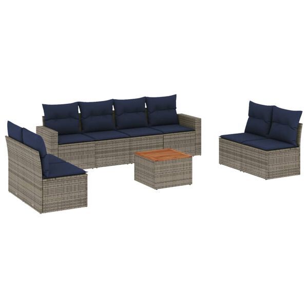 vidaXL Set Divani da Giardino 9 pz con Cuscini Grigio in Polyrattan