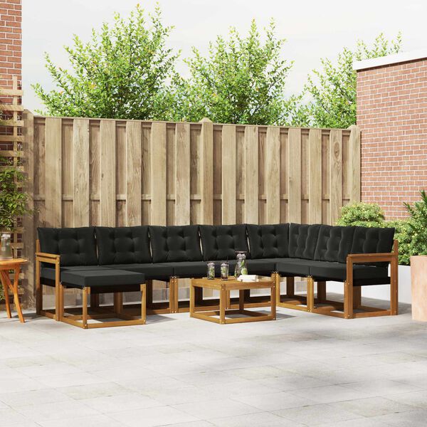 vidaXL Set di divani da esterno con cuscino 9 pcs Naturale e Nero