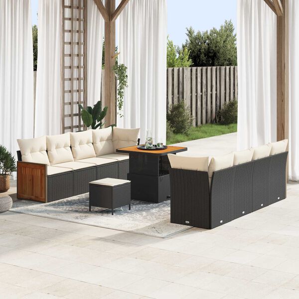 vidaXL Set Divano da Giardino 11 pcs Nero e crema 80 x 80 x 71 cm