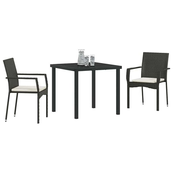 vidaXL Set da Pranzo per Giardino con cuscino 3 pcs Nero polyrattan