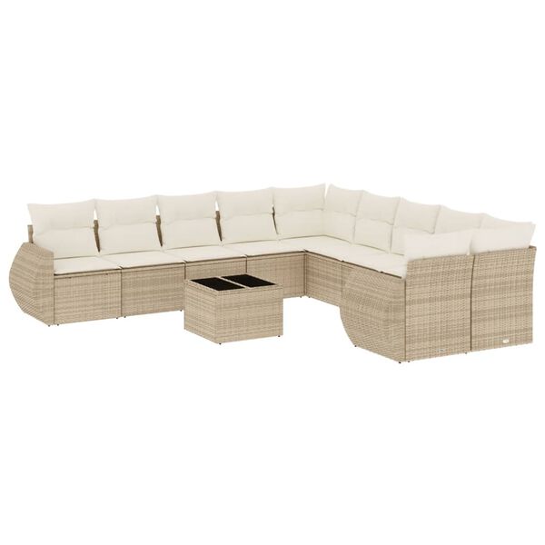 vidaXL Set Divani da Giardino 11 pz con Cuscini Beige in Polyrattan