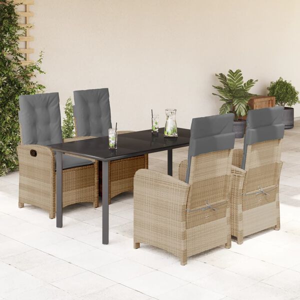 vidaXL Set Pranzo da Giardino 5 pz con Cuscini Beige Misto Polyrattan