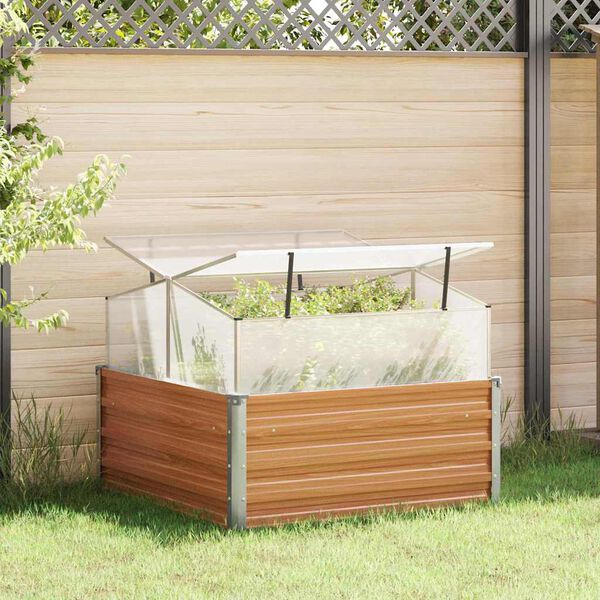 vidaXL Vaso da giardino con serra Marrone Chiaro 100 x 100 x 77 cm