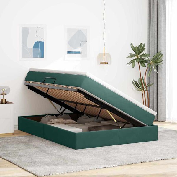 vidaXL Letto con contenitore e materasso Verde Scuro 140 x 200 cm