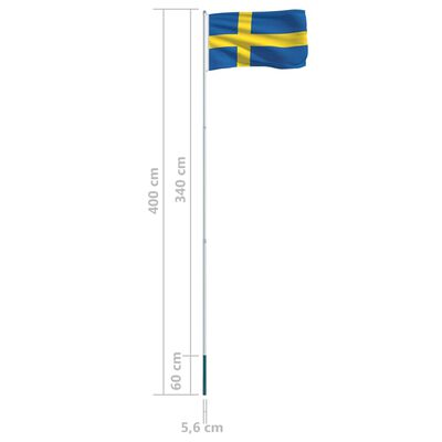 vidaXL Bandiera della Svezia con Pennone in Alluminio 4 m