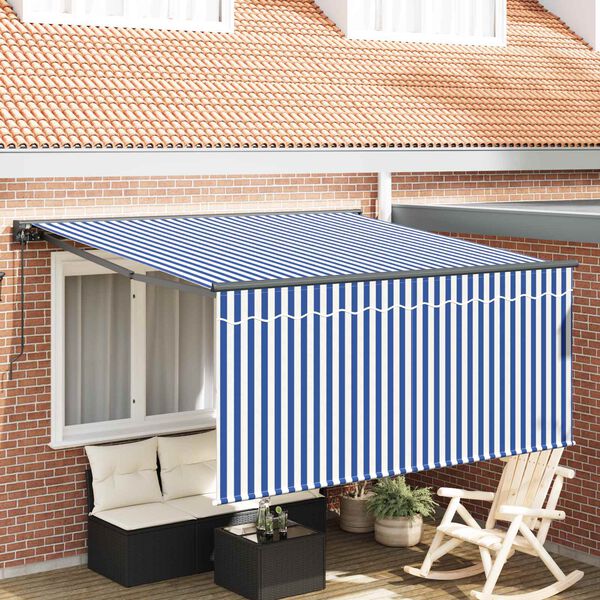 vidaXL Tenda Retrattile Blu e Bianco 300 x 250 cm